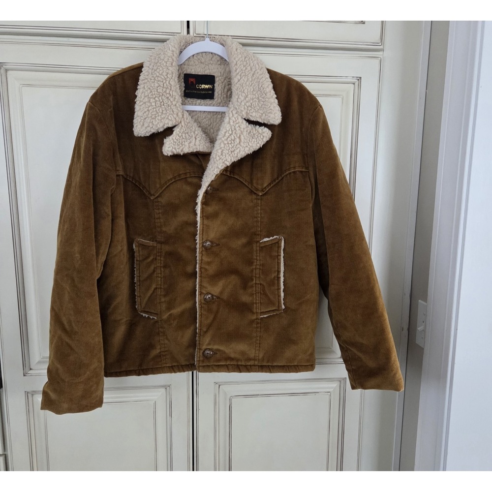 Vtg Corwin Sherpa Lined Rancher Coat Men's M Western Yoked Burnt‎ Caramel Honey